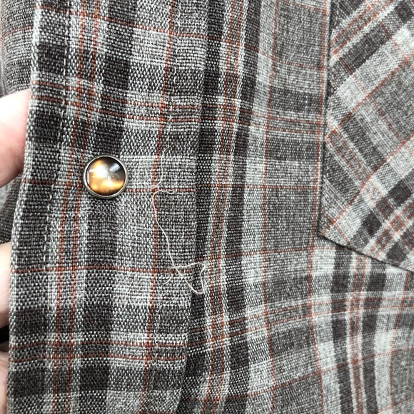 Vintage 70s Men‘s Karman Snap Pearl Button Plaid Shirt - Picture 11 of 14